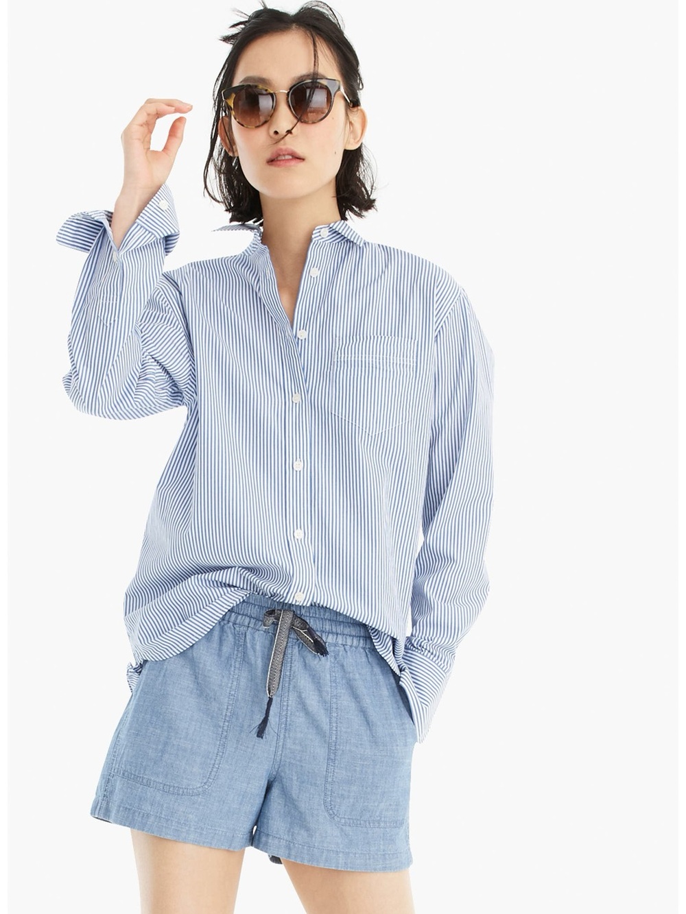 J.Crew Seaside Chambray Drawstring Shorts: Coastal Beachy Relaxed Cotton
